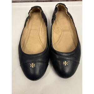 TORY BURCH York Ballet Flat Mestico Saffiano Leather Navy Blue Size 7.5